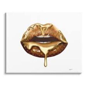 New! Luxury Designer Louis Vuitton LV Gold Lips Dripping Drip Canvas Wall Art